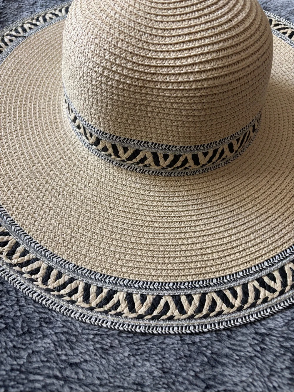 Wide Brim Straw Sun Hat - Beige